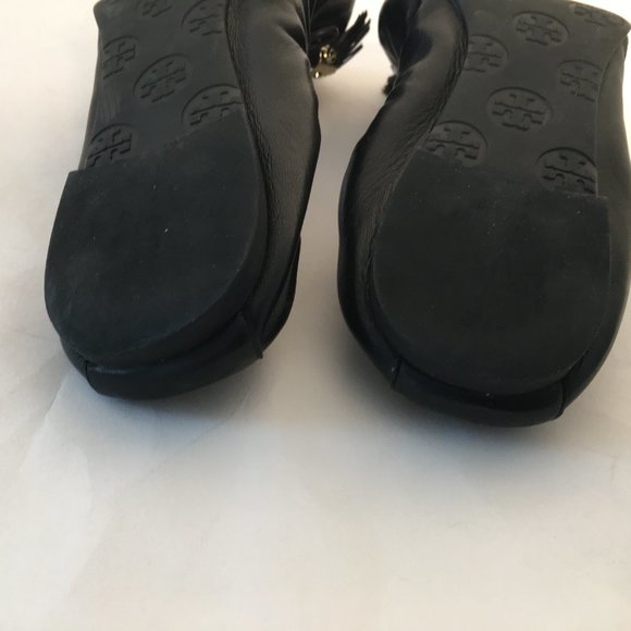 Tory Burch Reese Mestico Black Leather Tassel Ballerina Flats 8 - Picture 11 of 12